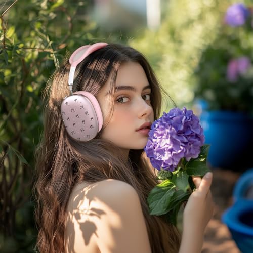 Silicone Case Cover for AirPods Max Headphones, Clear Black Bow Soft TPU Ear Cups Cover/Ear Pad Case Cover/Headband Cover for AirPods Max (2024/2020), Pink - color: Black Bow/Pink