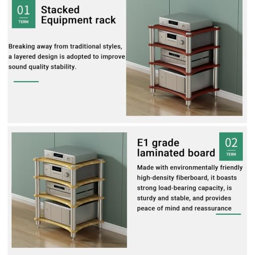 HiFi Amplifier Rack Cabinet, Audio Equipment Stand with Spiked Feet | Stereo Component Shelf, Heavy Duty AV Rack for Power Amplifier, Turntable and Home Theater System(Light walnut,3-layer) - color: Light Walnut, size: 3-layer
