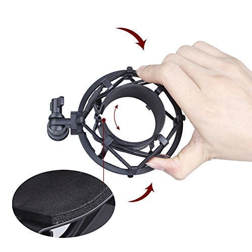Koolertron Microphone Shock Mount,Mic Clip Holder,Universal 50MM Anti-Vibration Mic Holder for 48MM-54mm Diameter Studio Condenser Mic (Black)