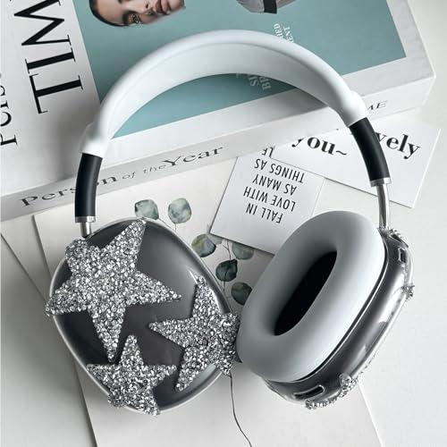 3-in-1 Case Cover for AirPods Max 2/AirPods Max Headphones, Apple AirPod Max Accessory Protective Cover, Headband/Silicone Ear Pad/Clear TPU Shiny Rhinestone Star Ear Cups Covers - color: Clear white(Star)