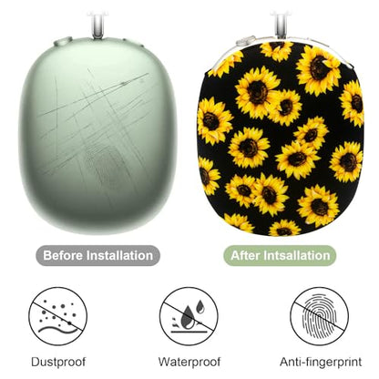 4 in 1 Silicone Case Cover Compatible with Apple Airpods Max 2/1 Headphones(2026/2024/2020), Printed Ear Pad Case Cover Ear Cups Cover and Headband Cover Headband Pad Accessories (Sunflower) - color: Sunflower