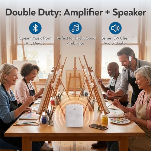 WinBridge Wireless Voice Amplifier 15W Bluetooth Headset Mic for Teachers | Portable PA System, Teacher Microphone for Classroom, 12-15H Battery, Small Presentation Speaker Sound Amplifier WB002 White - color: White