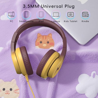 Candy Bila Wired Kids Headphones with Microphone, 85dB Safe Volume | Volume Limiter 85/94dB, HD Stereo Sound, Microphone and Wired Control,Foldable Design, Gradient Brown and Yellow - color: Gradient Brown and Yellow