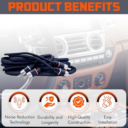 Premium Series 15ft. 2-Channel Car Audio RCA Cable – Double Shielded, Oxygen Free Copper, Noise Reducing Audio Cable for Amplifiers, Subwoofers, Speakers, and Processors – PRM15 - size: 15' (ft), style: 2-Channel