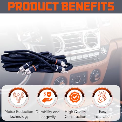 Premium Series 15ft. 2-Channel Car Audio RCA Cable – Double Shielded, Oxygen Free Copper, Noise Reducing Audio Cable for Amplifiers, Subwoofers, Speakers, and Processors – PRM15 - size: 15' (ft), style: 2-Channel