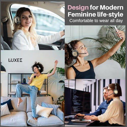 LUXEE Bluetooth Wireless Headset with Microphone for Work - Single Ear Computer Headset with USB Dongle & Charging Base, Noise Canceling Office Headset for Laptop, Zoom, Audifonos con Microfono