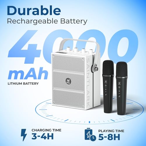 100W Bluetooth Speaker with 2 Wireless Microphones S99 | Powerful Voice Amplifier, Portable Karaoke Machine for Adults, PA System for Home Entertainment, Party, Teaching & Events - color: White