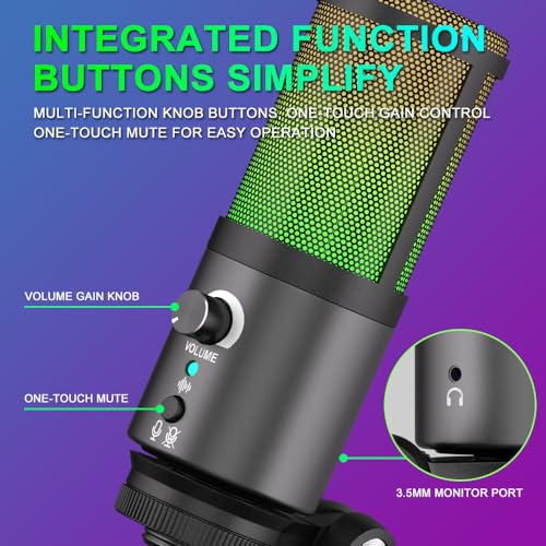 G-MARK MK6 RGB USB Condenser Microphone, Gaming Microphone for Podcasts, Streaming, Broadcasting, Condenser Mic with Cardioid, Omnidirectional, Compatible with PS4/5/PC