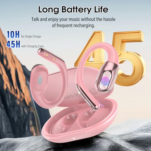 Open Ear Headphones Bluetooth 6.0 Immersive Stereo, 2026 Wireless Sports Earbuds with Wide Area Tap, 45Hrs Lightweight Comfort Ear Buds with ENC Mic, IPX7 Waterproof Earphones for Gym/Running Rose - color: Rose