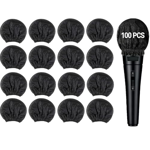 100 Pcs Non-Woven Microphone Cover, Disposable Hygiene Covers (Black) | Handheld Microphone Windscreen Protective Cap , Mic Cap Protective Cover for KTV , Karaoke ,Stage Performance ,News Interview