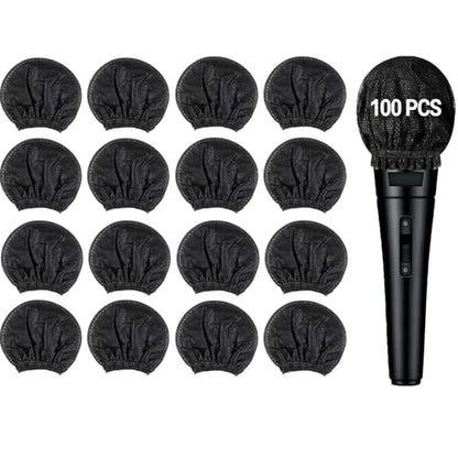 100 Pcs Non-Woven Microphone Cover, Disposable Hygiene Covers (Black) | Handheld Microphone Windscreen Protective Cap , Mic Cap Protective Cover for KTV , Karaoke ,Stage Performance ,News Interview