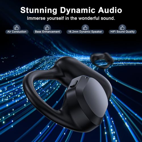 Open Ear Headphones, Open Ear Earbuds, IPX7 Waterproof, Bluetooth 5.3 True Wireless Sports Over Ear Earbuds with Earhooks, Built-in Mic, Crystal-Clear Calls for Running Workout Cycling Driving