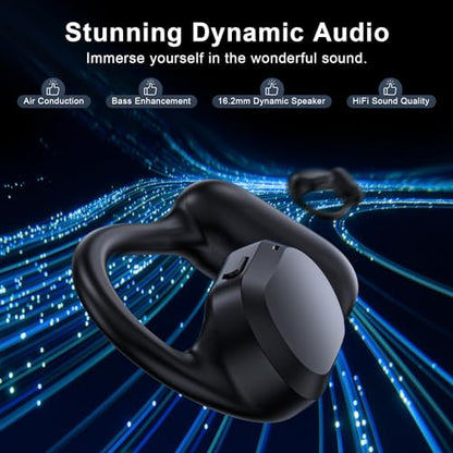 Open Ear Headphones, Open Ear Earbuds, IPX7 Waterproof, Bluetooth 5.3 True Wireless Sports Over Ear Earbuds with Earhooks, Built-in Mic, Crystal-Clear Calls for Running Workout Cycling Driving