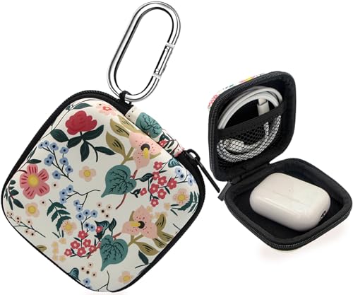 Earbud Case,Headphone Organizer Earbud Storage Bag, Hard EVA Shockproof Cover Carrying Case with Carabiner Clip Compatible with AirPods 5 4 AirPods Pro 2nd /3/2/1 Bose Galaxy Buds (Flower) - color: Flower