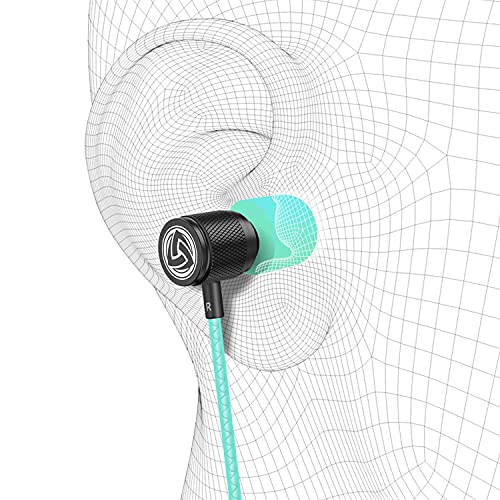 LUDOS Ultra Wired Earbuds in-Ear Headphones, 5 Years Warranty, Earphones with Mic, Noise Isolating Ear Buds, Memory Foam for iPhone, Samsung, School Students, Kids, Women, Small Ears - Turquoise - color: Turquoise, style: 3.5 mm