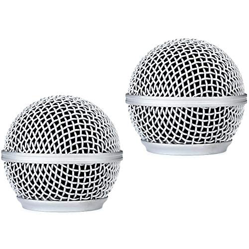 RK143G Replacement Grille for Shure BLX288/SM58 Digital Handheld Wireless Microphone System 2-Pack, with Windscreen, Silver Color, 2 Pack