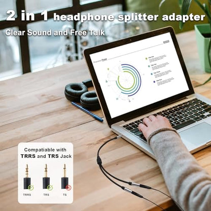 Headphone Splitter 2-Pack, 3.5mm Headphone Mic Splitter for Headset with Separate Audio Microphone Jacks, Compatible for Xbox, PS4, Phone, Laptop, PC (Not for 2 Headphones)