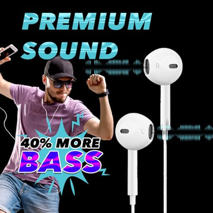 Wired Earbuds with Microphone, 3.5mm in‑Ear Headphones with Inline Volume Control, Plug‑in Earphones for Laptops, Tablets, and Phones – White - size: Pack of 1