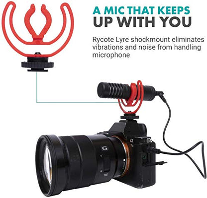 Movo VXR10-PRO External Video Microphone for USB-C Smartphone/Camera with Rycote Lyre Shock Mount - Compact Shotgun Mic and Accessories Compatible with Androids/DSLR Cameras - Battery-Free DSLR Mic