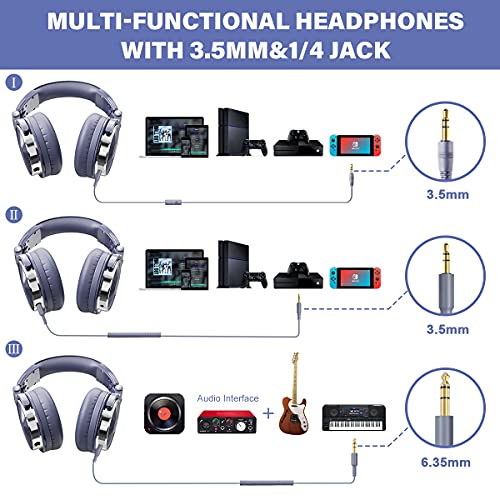 OneOdio Wired Over Ear Headphones Studio Monitor & Mixing DJ Stereo Headsets with 50mm Neodymium Drivers and 1/4 to 3.5mm Jack for AMP Computer Recording Podcast Keyboard Guitar Laptop - Light Blue | headphone with 50mm drivers, dual 3.5mm and 6.35mm jack