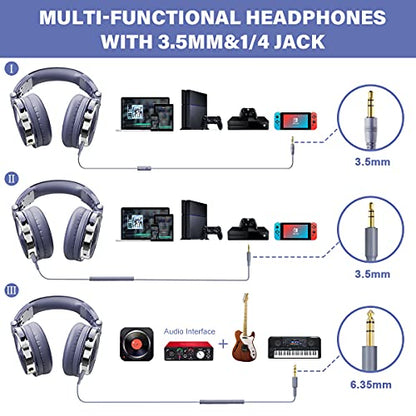 OneOdio Wired Over Ear Headphones Studio Monitor & Mixing DJ Stereo Headsets with 50mm Neodymium Drivers and 1/4 to 3.5mm Jack for AMP Computer Recording Podcast Keyboard Guitar Laptop - Light Blue | headphone with 50mm drivers, dual 3.5mm and 6.35mm jack