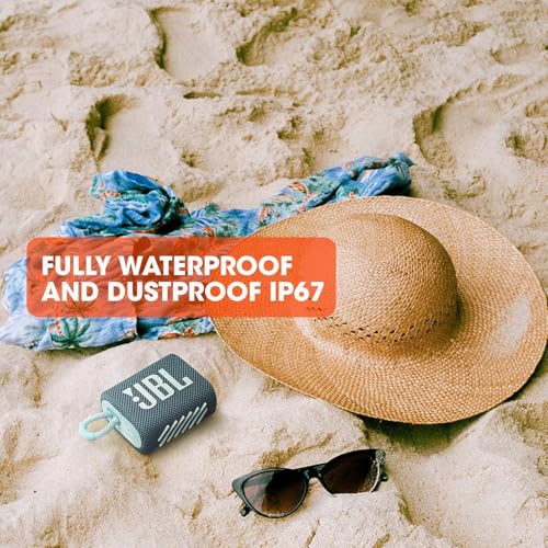 JBL Go 3 - for Portable Use - Speaker with Bluetooth - Built in Battery Waterproof and Dustproof - Includes Cleaning Cloth (Teal)