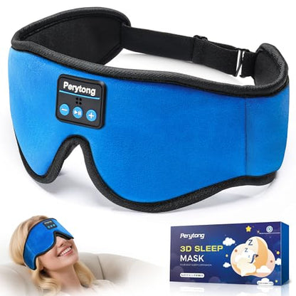 Perytong Sleep Mask with Bluetooth 5.4 Headphones, Wireless Music Sleep Eye Mask for Side Sleepers, 3D Contoured Comfort & Built-in HD Stereo Earphones, Blackout for Travel (Bright Blue) - color: Bright Blue