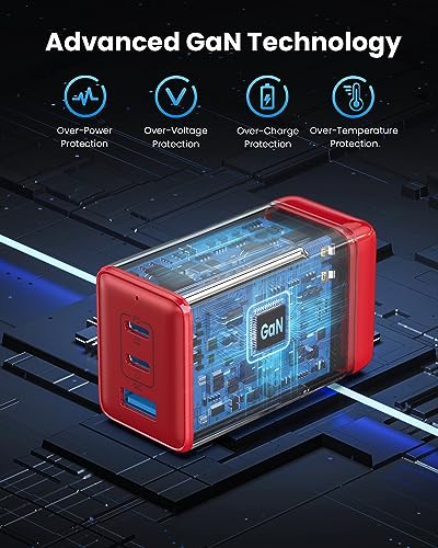 150W USB C Charger Block,GaN III Compact Foldable Wall Charger 3 Port Fast Charging Station,PD QC PPS Portable USB C Hub 100W Laptop Adapter for MacBook Pro/Air,iPad,iPhone 17/Pro,Galaxy S24,Dell etc - color: Red