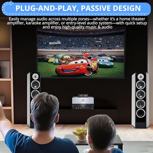 CAMWAY 2-Zone Speaker Selector Switch - 1 Amplifier to 2 Speaker Pairs,Independent On/Off Control, 150W RMS, Passive Audio Splitter for 4-16Ω Speakers, Home Theater, Patio & Multi-Room Audio - size: 4.7x3x1.6inch