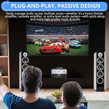 CAMWAY 2-Zone Speaker Selector Switch - 1 Amplifier to 2 Speaker Pairs,Independent On/Off Control, 150W RMS, Passive Audio Splitter for 4-16Ω Speakers, Home Theater, Patio & Multi-Room Audio - size: 4.7x3x1.6inch