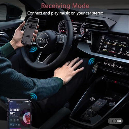 LOFICOPER Bluetooth 5.3 Transmitter Receiver, 3.5mm Aux Adapter, 33ft Range | Hands-Free Driving, 14H Battery Life in RX, Low Latency, Stable Connection, for Airplane, Car, Headphones, Home Stereo, TV - color: Black