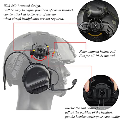 Helmet Mode Tactical Shooting headset + with U94 PTT 2pin with ARC Rail Adapter Noise Reduction & Sound Pickup Ear Protection (Black) - color: Black