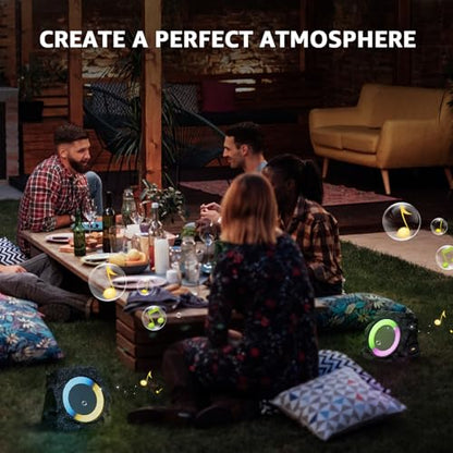 2-Pack Solar Powered Rock Speakers Outdoor Water-Resistant with Lights | 3 Mode Lights Pair Function USB Rechargeable for Patio Pool Outside Garden Party - color: Black