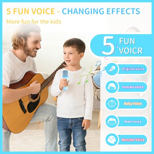 Karaoke Machine for Kids with 2 Wireless Microphones Portable Mini RGB Bluetooth Speaker Birthday Gift Toys for 3 4 5 6 7 8+ Year Old Boys - color: Blue
