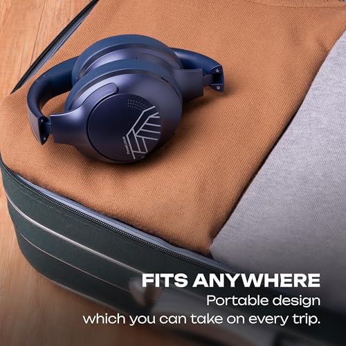 PowerLocus Bluetooth Headphones Over Ear, 50H Playtime with 4 EQ Modes Wireless Headphones with Microphone, HiFi Stereo Deep Bass, Soft Ear Cups, Foldable Lightweight Headset for Travel/Office/Workout - color: Blue