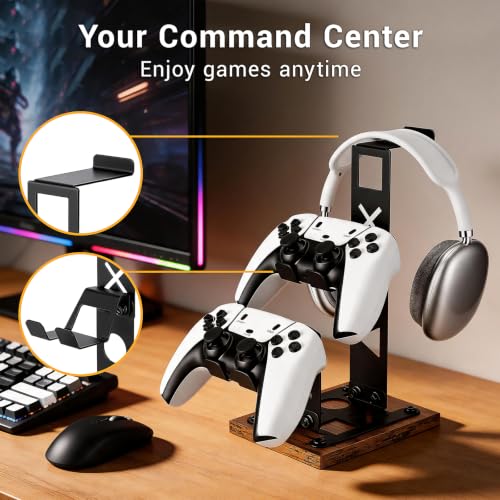 Gaming Headset Stand Game Headphone Organizer Controller Holder for Gamepad | Gaming Headphones Stand Gamepad Organizer Game Earphone Hanger Controller Hook for Desktop,Gaming Desk Accessories Black