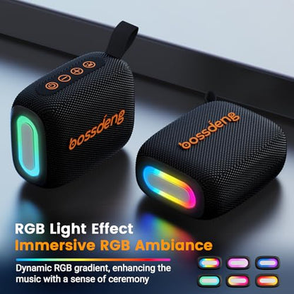 Waterproof Portable Bluetooth Speaker with Lights & Lanyard, Black | Compact Wireless Outdoor Speaker, 10H Playtime, Bluetooth 5.3 Stable Connection IPX5 for Beach, Camping, Travel and Shower - color: Black