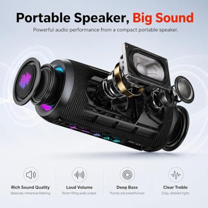 Portable Bluetooth Speaker, Powerful Sound Wireless Speaker: Boost Bass, Bluetooth 5.4, 24H Playtime, 8 RGB Modes, IPX7 Waterproof, TWS Pairing, Beach/Vacation Essentials, Gift Ideas（Black） - color: Deep Black