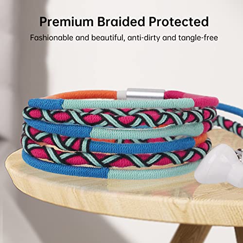 Nylon Braided Tangle Free in Ear Headphones - Colorful Wraps Wired Earbuds Bracelet with Microphone High Definition Compatible with iPhone, iPad, Mac, Laptop Android Samsung (7#)