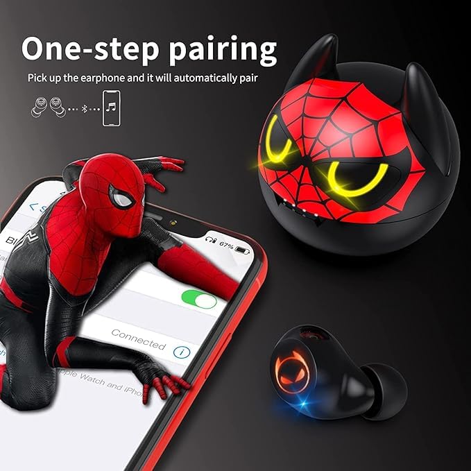 Wireless Earbuds, Touch Control Headset Stereo Sound in-Ear Wireless Earpiece, Bluetooth Earphones with Red Cartoon Charging Case JE-09B_B91 - color: JE-09B_B91