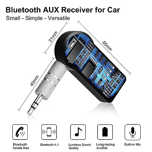 Bluetooth Receiver for Music Streaming, Mini Wireless Adapter for Car, 8-Hour Battery Life, Handsfree Calls, Aux to Bluetooth Adapter for Car, Home Stereo, Headphones, Speakers