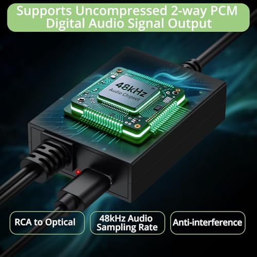Analog to Digital Audio Converter Plug and Play RCA to Optical ADC Converter, 48KHz PCM Output, with 1.1 M RCA and 1 M Optical One-Piece Cable for Turntable CD Player to Soundbar - color: RCA to Optical Cable