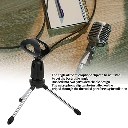 Desktop Desk Microphone Stand Foldable Tripod,Microphone Mic Stand Holder Bracket Adjustable Table Microphone Holder with Mic Clip for Conference Live Broadcast