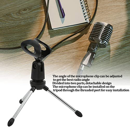 Desktop Desk Microphone Stand Foldable Tripod,Microphone Mic Stand Holder Bracket Adjustable Table Microphone Holder with Mic Clip for Conference Live Broadcast