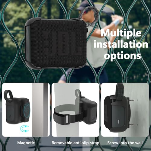 Magnetic Case Compatible with JBL GO 4 Bluetooth Speaker, 3-in-1 Mount with Removable Anti-Slip Strap for Golf Cart, Pole, Bicycle, Motorcycle, RV, ATV,Ultra-Portable Speaker Cover Accessories