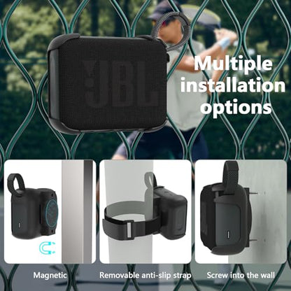 Magnetic Case Compatible with JBL GO 4 Bluetooth Speaker, 3-in-1 Mount with Removable Anti-Slip Strap for Golf Cart, Pole, Bicycle, Motorcycle, RV, ATV,Ultra-Portable Speaker Cover Accessories