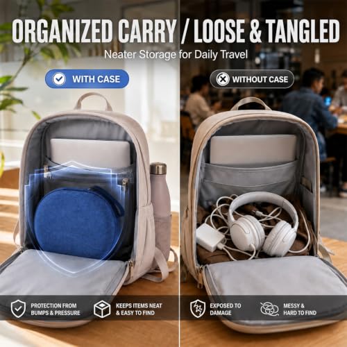 Hard Headphone Case for JBL Tune 770NC/510BT/720BT/520BT/670NC | Wave Foam, Elastic Strap, Soft Lining, Mesh Pocket, Carry Handle, Folded Headphone Storage, Blue, Case Only - color: Blue
