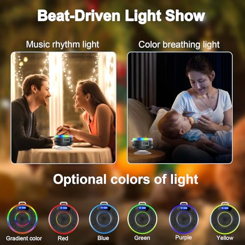 Shower Bluetooth Speaker IPX7 Waterproof, Portable Bluetooth Speakers with Suction Cup and Time Display, Crystal Sound&Bass LED Light 1100mAh, Wireless Shower Speaker for Outdoor/Kayak/ Gifts/Beach - color: Black
