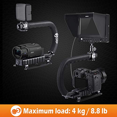 Zeadio Video Handheld Stabilizer, Triple Cold-Shoe Handle Grip with Smartphone Holder、360° Ball Head Mount, Compatible with All Camera Sport Camera DSLR Smartphone
