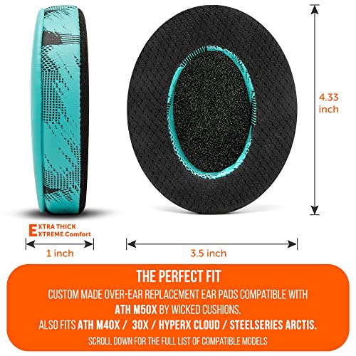 WC Freeze - Cooling Gel Earpads for ATH M50X / SteelSeries Arctis/HyperX | Made by Wicked Cushions | Fits SteelSeries Arctis, ATH M50X, Turtle Beach Stealth & More. Cooler for Longer | Speedracer Cyan - color: Speedracer Cyan